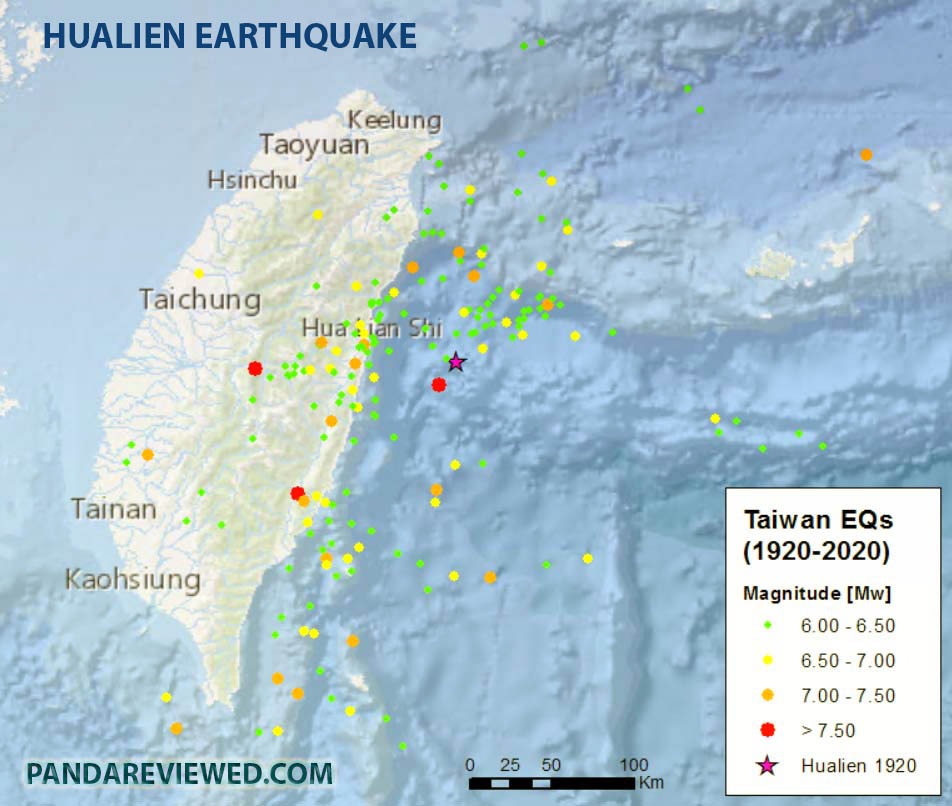 THE LARGEST EARTHQUAKES IN HUALIEN COUNTY